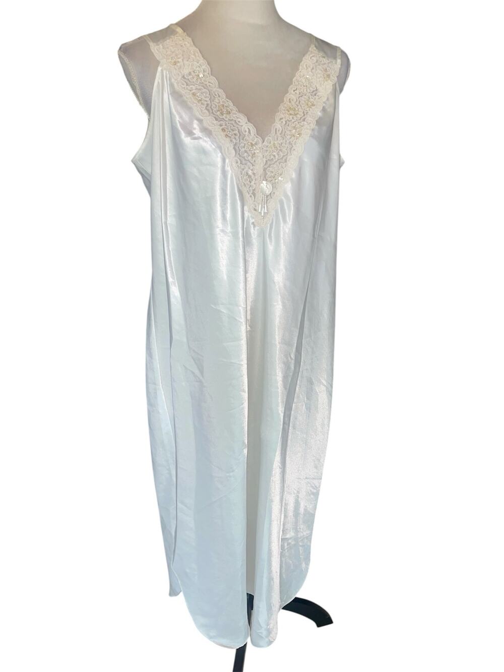 Vtg Private Luxuries Cottagecore Ivory Satin & Lace Nightgown Slip Dress